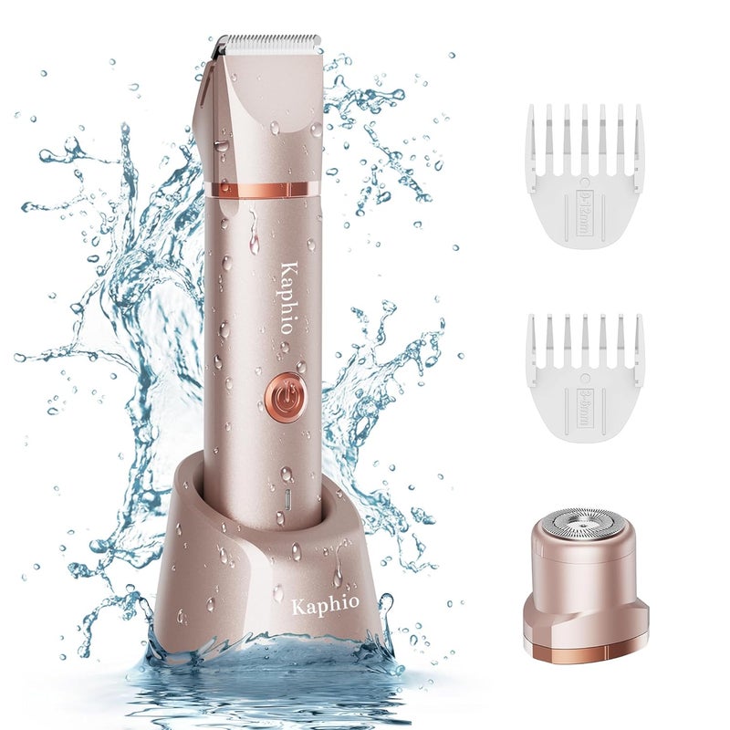 Kaphio Bikini Trimmer for Women Pubic Hair: IPX7 Waterproof Electric Razors - Rechargeable Electric Body Shaver for Legs, Underarms, Bikini Line- Christmas Gifts for Women (Rose Gold) - Image 1